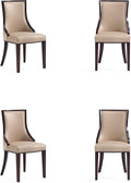 Manhattan Comfort Grand Avenue Faux Leather Dining Chairs, Parsons Accent Furniture with Padded Wingback Seat and Solid Beech Wood Frame, Set of 4, Tan