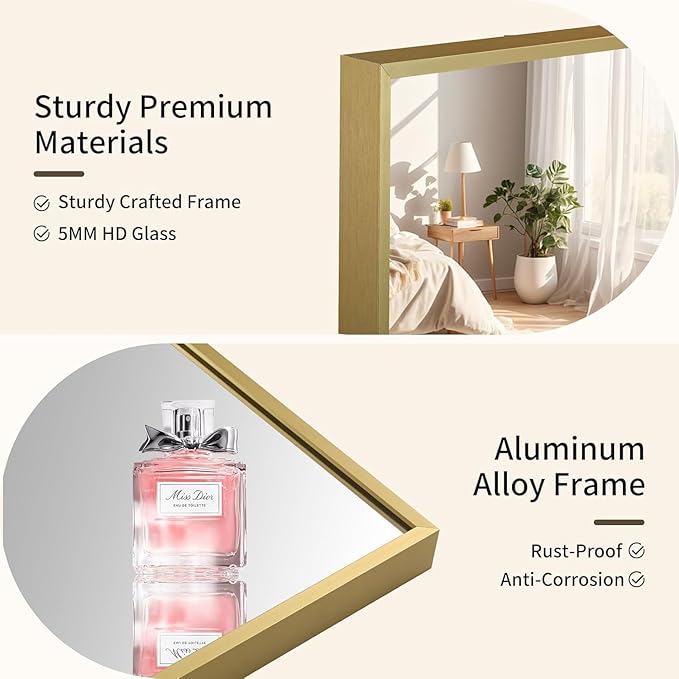 Brushed Gold Mirror, 22x30 Inch Aluminum Framed Rectangle Mirror, Anti-Rust, Tempered Glass, Square Corner Wall Mirror for Over Sink, Vanity, Bedroom, Entryway, Horizontal/Vertical
