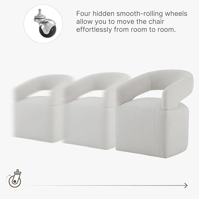 Upholstered Dining Chairs with Removable Casters Barrel Side Armchair with Rollers for Diningroom Bedroom Livingroom Reading Room, Linen, 1PCS