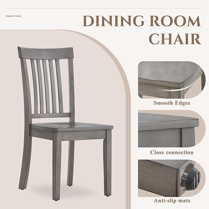 COLAMY Wooden Dining Chairs Set of 6, Spindle High Back Windsor Kitchen Side Chair, Farmhouse Dining Chairs for Kitchen and Dining Room, Light Grey