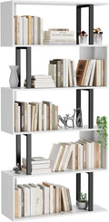 Gadroad 5 Tier Geometric Bookcase,S Shaped Bookshelf, Wood Decorative Storage Shelving, Modern Freestanding Display Shelves, Tall Book Shelf Unit for Living Room Bedroom, White