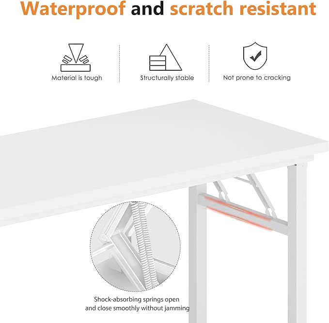 DlandHome 47 inches Folding Table Computer Desk Portable Table Activity Table Conference Table Home Office Desk, Fully Assembled White DND-ND5-120WW