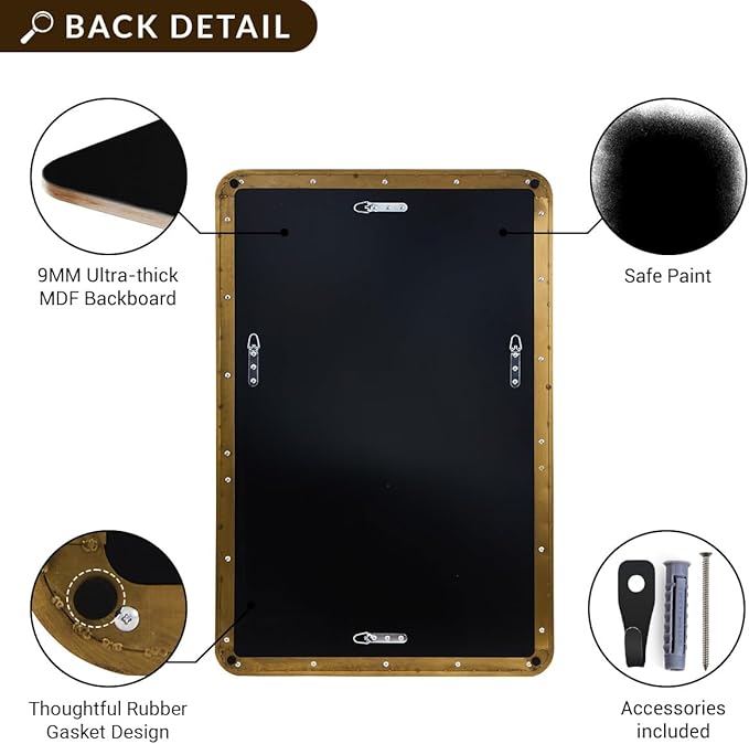 ANDY STAR 48x36 Inch Gold Bathroom Mirror, Brushed Gold Mirrors for Wall in Anti-Rust SUS304 Tube Metal Frame, Rounded Rectangle Mirrors 1’’ Deep Wall Mounted Vertically/Horizontal for Bathroom