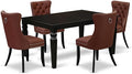 East West Furniture LGDA5-BLK-26 5 Piece Dining Table Set Includes a Rectangle Wooden Table with Butterfly Leaf and 4 Polyester Fabric Parson Chairs, 42x84 Inch, Black