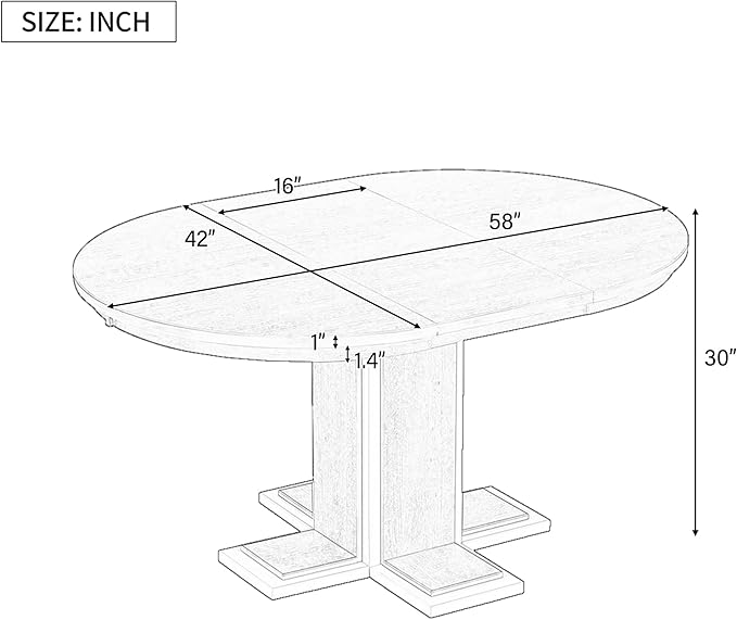 Mid-Century Modern Extendable Round Table with 16" Removable Leaf, Expandable Circular to Oval (42" to 58") Solid Wood Tabletop with Cross Design Trestle Legs for Kitchen Dining/Living Room