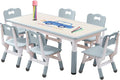 Kids Table and Chairs Set, Height Adjustable Desk With 6 Seats for Ages 3-12,Arts & Crafts Table,Graffiti Desktop, Non-Slip Legs, Max 300lbs, Children Multi-Activity Table for Classrooms,Daycares,Home