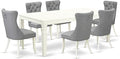 East West Furniture LGDA7-LWH-27 7 Piece Dining Set Includes a Rectangle Kitchen Table with Butterfly Leaf and 6 Polyester Fabric Parson Chairs, 42x84 Inch, linen white