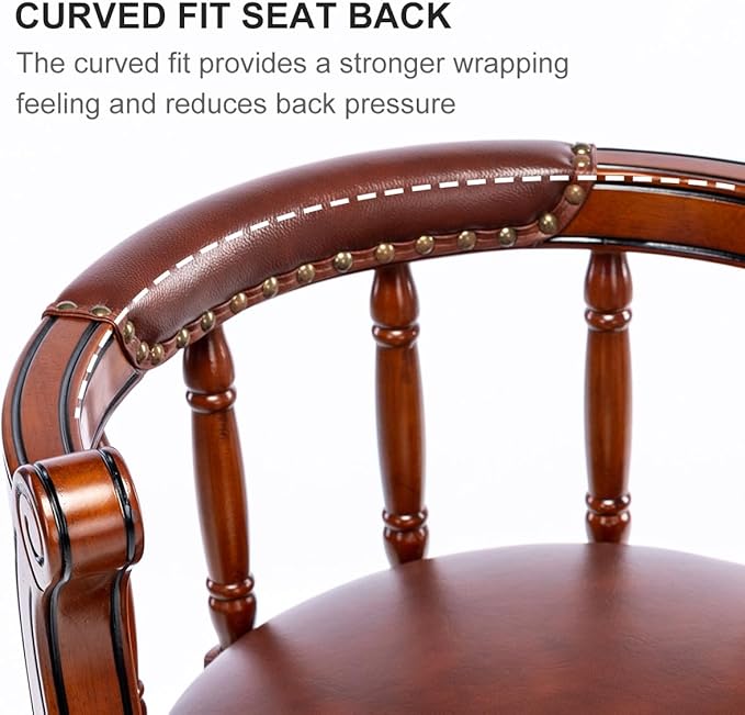 Cow top Leather Wooden Bar Stools, 360 Degree Swivel Bar Height Chair with Backs for Home Kitchen Counter, Morden Chair Barstools (Dark Blue 1pc, Bar Height-Seat Height 29.5”)