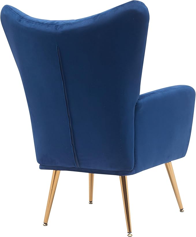 Container Furniture Direct Modern Chic Mid-Century Velvet Accent Armchair for Living Room, Bedroom, or Home Office, Button-Tufted Wingback Design with Gold Flared Legs, Navy Blue
