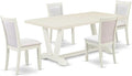 East West Furniture V027MZ001-5 5 Piece Dining Room Furniture Set Includes a Rectangle Dining Table with V-Legs and 4 Cream Linen Fabric Parsons Chairs, 40x72 Inch, Multi-Color