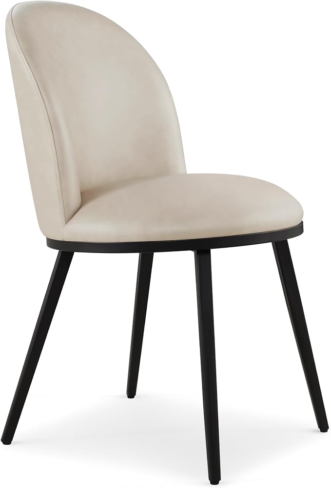 Dining Chairs Set of 4, Faux Leather Upholstered Dining Room Chairs with Ergonomic Backrest & Metal Legs, Modern Kitchen Side Chairs for Home, Restaurant, and Café, Beige, 2 Boxs