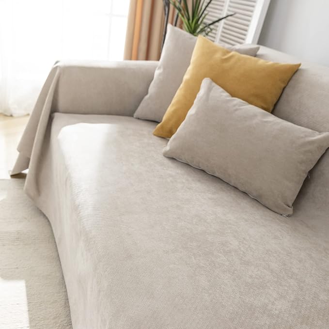 STACYPIK Waterproof Anti-Cat Scratch Couch Covers, Beige Sofa Covers for Dogs, Non-Slip Couch Covers for 2 Cushion Couch, Washable Love Seat for Sectional, Furniture Protector Sofa Slipcover-71X90IIN