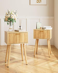 Night Stand Set 2, Oak Nightstand with Fluted Doors, Small Modern Mid-Century Bedside Table for Bedroom, End Table for Living Room