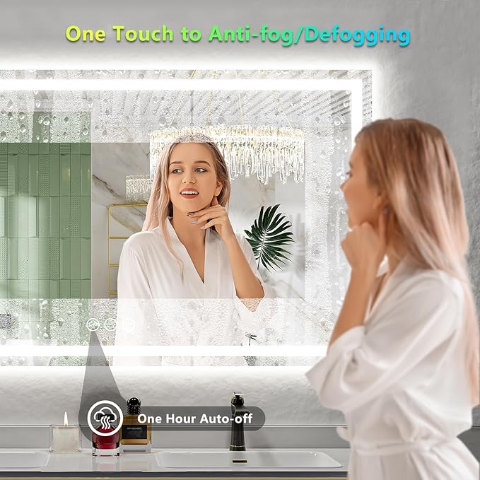 88x38 Inch RGB LED Bathroom Mirror Front Lit and RGB Backlit Lighted Vanity Mirror for Bathroom Wall Dimmable Anti Fog Memory Shatter-Proof IP54 Waterproof Horizontal/Vertical