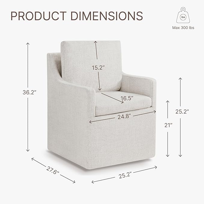 Upholstered Dining Chairs with Casters Easy Assembly Side Deskchair with Rollers for Diningroom, Living Room, Linen, 4 Box