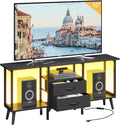 Small TV Stand with Fabric Drawers/LED Light for 55 inch TV, Entertainment Center with Storage Open Shelves，Media Console Table for Living Room, Bedroom, Black