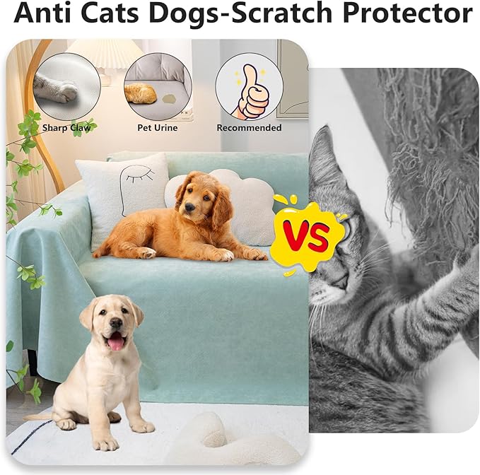 STACYPIK 100% Waterproof Sea Green Sofa Covers, Couch Cover for Sectional, Anti-Cat Scratch Furniture Protector, Washable Jacquard Sofa Cover for Dogs, Kids, Wear Resistant Sofa Slipcover-71X102IN