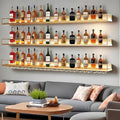 Wall-Mounted Metal Wine Rack with LED Lights 3-Tier Floating Bar Shelves with Wine Glass Rack Large Wine Bottle Display Rack Hanging Shelf, for Home Bar Dining Room Decorative (Gold, 120cm/47.2in)