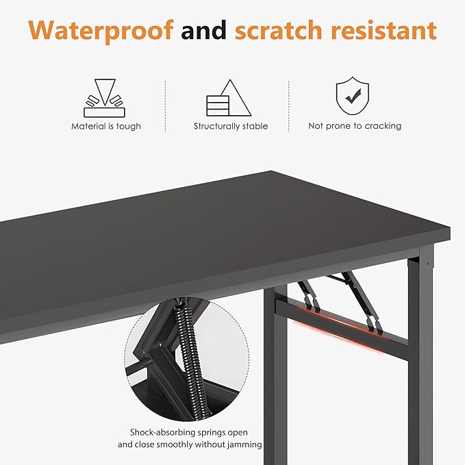 DlandHome Computer Desk 62 inches Office Desk Computer Table Study Writing Desk Workstation for Home Office Metal Frame Black and Black