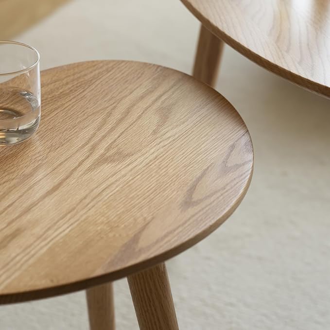 Small Oval Coffee Table, 19.7" Mid Century Modern End Table for Living Room, 100% Solid Oak Wood Center Table, Side Table (Original Wood Color, 19.68" Wx13.38 Dx17.71 H)