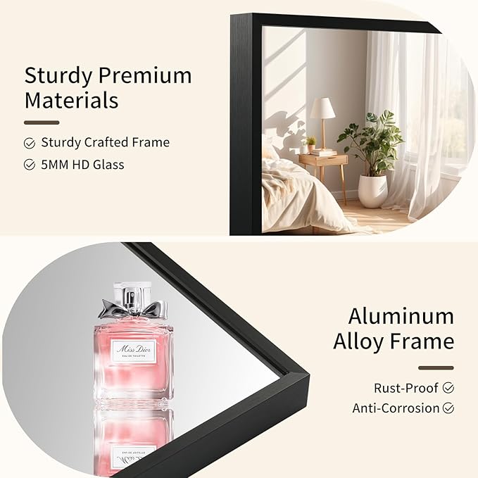 Matte Black Mirror, 24x32 Inch Aluminum Framed Rectangle Mirror, Anti-Rust, Tempered Glass, Square Corner Wall Mirror for Over Sink, Vanity, Bedroom, Entryway, Horizontal/Vertical