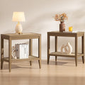 SICOTAS Rattan Nightstands Set of 2 Bedside Table - Boho Narrow End Table Living Room Set of 2 Side Table with Rattan Storage Shelves for Small Space