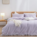 BESTOUCH Duvet Cover Set 100% Washed Cotton Linen Feel Super Soft Comfortable Chic Lightweight 3 PCs Home Bedding Set Solid Taro Purple Oversized Queen