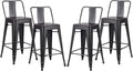 AC Pacific 24” Metal Barstool Set of 4 – Country Rustic Style with Low Back, Lightweight & Sturdy Build, Easy Assembly – Distressed Black