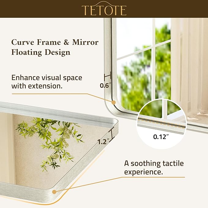 TETOTE 42 x 36 Inch Brushed Nickel Mirror Metal Framed Bathroom Mirror, Tempered Glass, Modern Farmhouse Wall Mounted Mirror for Decorative(Horizontal/Vertical)