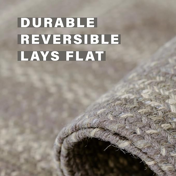 Homespice Grey Cloud Jute Braided Rope Rug, 5x8' Rectangle - Grey, Warm Farmhouse Country Decor, Perfect for Bedrooms and Living Rooms - Durable, Easy to Clean and Pet Friendly