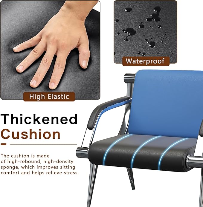 wonline 3 Seat Waiting Room Chair with Armrest PU Leather Office Furniture, Office Guest Seating Lobby Conference Reception Chairs for Airport Clinic Hospital Bank Salon Barber(Blue&Black)