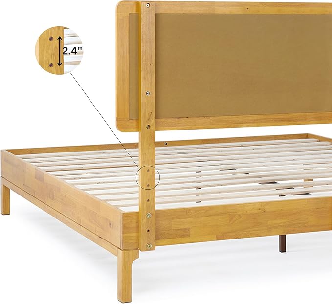Bme Nipe King 14 Inch Bohemian Bed Frame with Adjustable Woven Headboard - Rustic & Vintage Unique Style with Acacia Wood - No Box Spring Needed - Easy Assembly - Natural