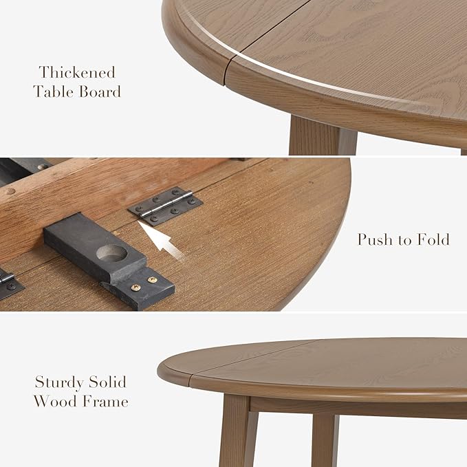 COLAMY 3-Piece Extendable Dining Table Set for 2, 36" Kitchen Round Wood Table with 2 Nailhead Dining Room Chairs,Light Brown/Black