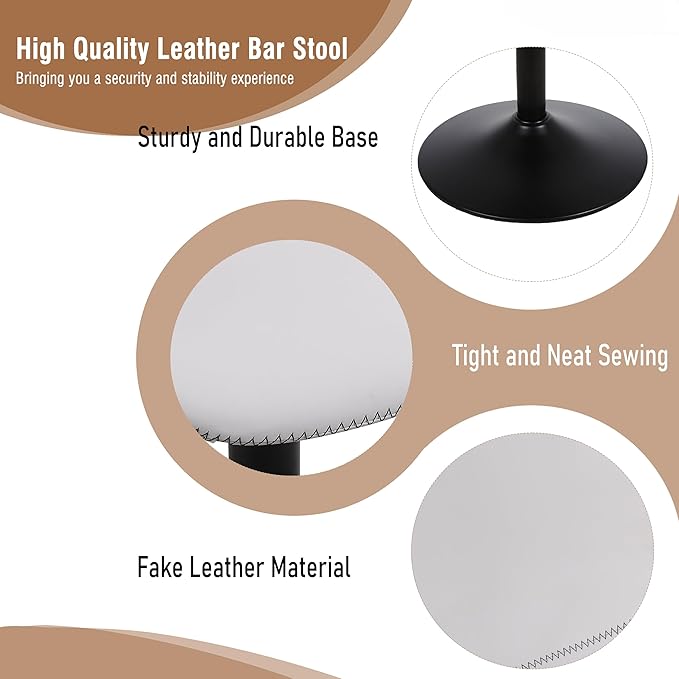 Bar Stools, Swivel Counter Height Barstools with Back, Adjustable Modern Bar Chairs, Tall Armless PU Leather Kitchen Island Stool (White, Set of 4)