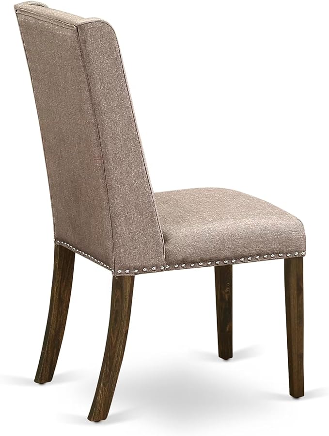 East West Furniture V727FL716-7 7 Piece Dining Room Table Set Consist of a Rectangle Kitchen Table with V-Legs and 6 Dark Khaki Linen Fabric Parson Dining Chairs, 40x72 Inch, Multi-Color