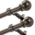 Curtain Rods for Windows 16 to 150 Inches, Curtain Rod Max Adjustable Length of 160 IN, 1" Diameter Drapery Rods Round Finials, Brown, Pack of 2