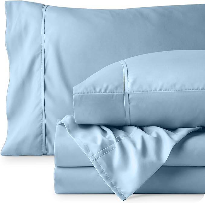 Bare Home Full XL Sheet Set - Luxury 1800 Ultra-Soft Microfiber Full Extra Long Bed Sheets - Double Brushed - Deep Pockets - Easy Fit - 4 Piece Set - Bedding Sheets & Pillowcases (Full XL, Light Blue)