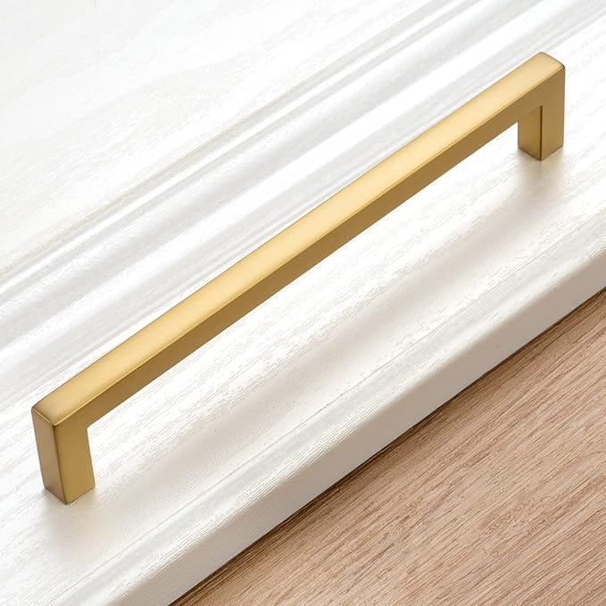KOOFIZO 20-Pack Solid Square Bar Cabinet Handle - Brushed Gold Furniture Pull, 6.3 Inch/160mm Screwhole Distance for Kitchen Cupboard Door, Bedroom Dresser Drawer, Bathroom Wardrobe Hardware