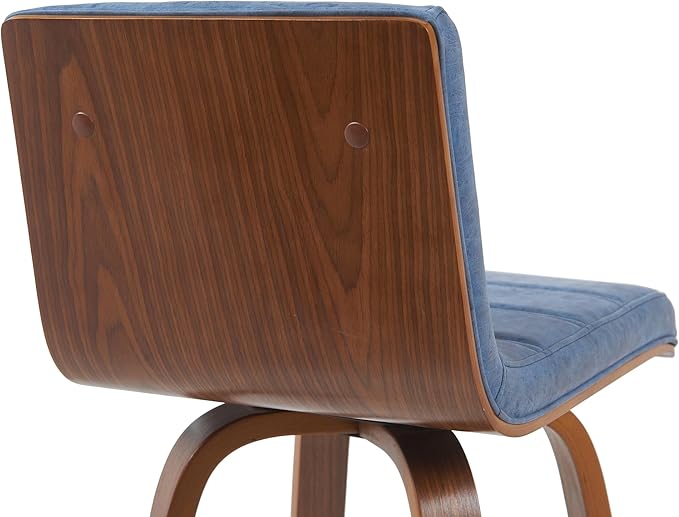 Vienna Modern Swivel Bar Height Stool with Vintage Blue Upholstered Seat and Walnut Finished Wood Frame Set of 4