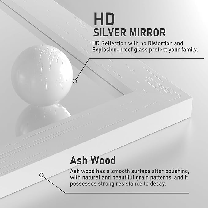PAIHOME Large White Bathroom Mirror, Farmhouse Horizontal Rustic Square Mirror for Wall Wood Framed Vanity Mirrors, Barn Door Style Decor Living Room Entryway Bedroom Mirrors, 40x26INCH