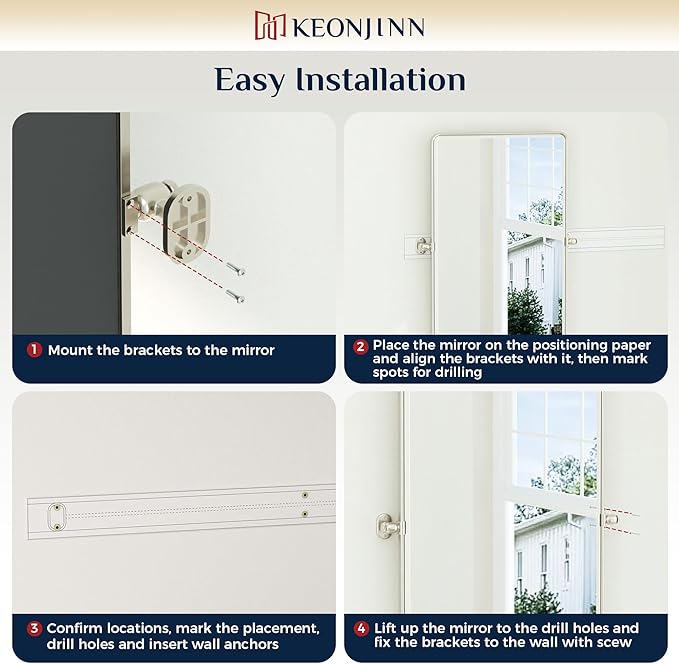 Keonjinn 24x30 in Brushed Pivot Mirror, Tilt Beveled Mirror Bathroom, Rectangular Sturdy Modern Silver Tilt Mirrors, Rounded Corner Aluminum Framed Vanity Mirrors for Wall (Horizontal/Vertical)