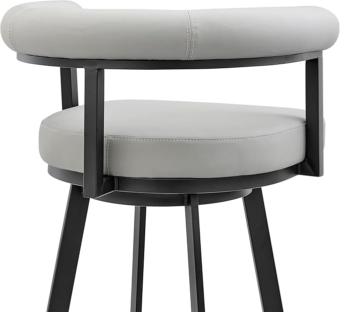 Armen Living Magnolia Swivel Bar Stool in Black Metal with Light Grey Faux Leather
