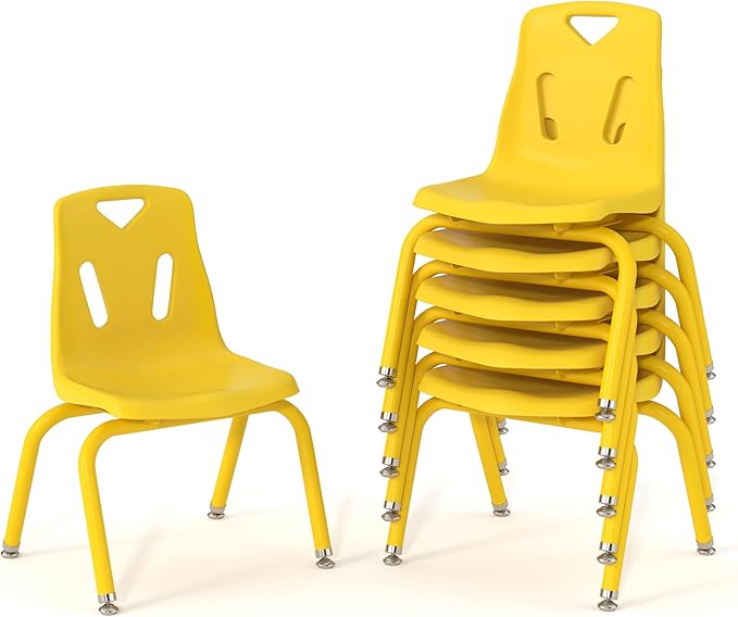 Berries Jonti-Craft 8124JC6007 Stacking Chairs with Powder-Coated Legs, 14" Height, Yellow, Pack of 6