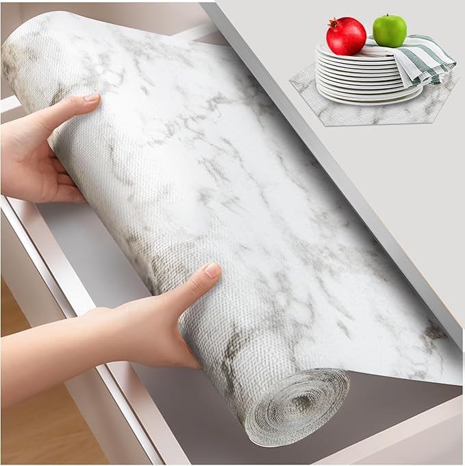 Beautysaid Shelf and Drawer Liner for Kitchen Cabinet, Non Adhesive Non Slip Shelf Paper Waterproof Washable Thickened for Dresser Pantry Shelve Bathroom Protector Liner(Marble,18 in x 10 FT)