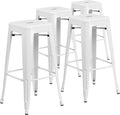 Flash Furniture Lily 4 Pack Commercial Grade 30" High Backless White Metal Indoor-Outdoor Barstool with Square Seat