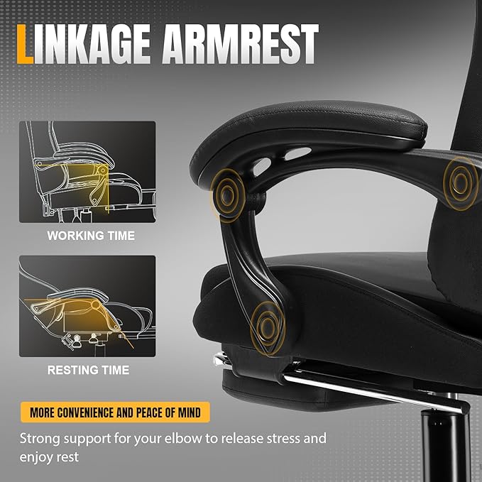 GTRACING Gaming Chair with Foot Rest & Pocket Spring Cushion, Ergonomic High Back Computer Chair with Headrest & 360°-Swivel Seat for Home Office Desk, PU Leather, Black