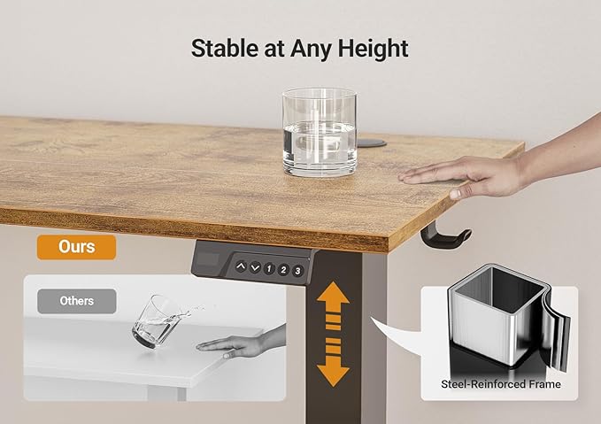 Seang Electric Standing Desk Adjustable Height, 48 x 24 Inch Sit Stand Desk with T-Shaped Frame, 3 Memory Presets & Cable Management for Home Office Computer Workstation, Black Frame/Rustic Brown Top