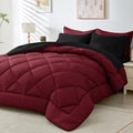 HEVUMYI Red & Black Twin Comforter Set - 5-Piece All Season Bed in a Bag Twin, Ultra Soft Burgundy Bedding Set with Comforter, Flat Sheet, Fitted Sheet, Pillowcases, Pillow Shams, Burgundy Red & Black