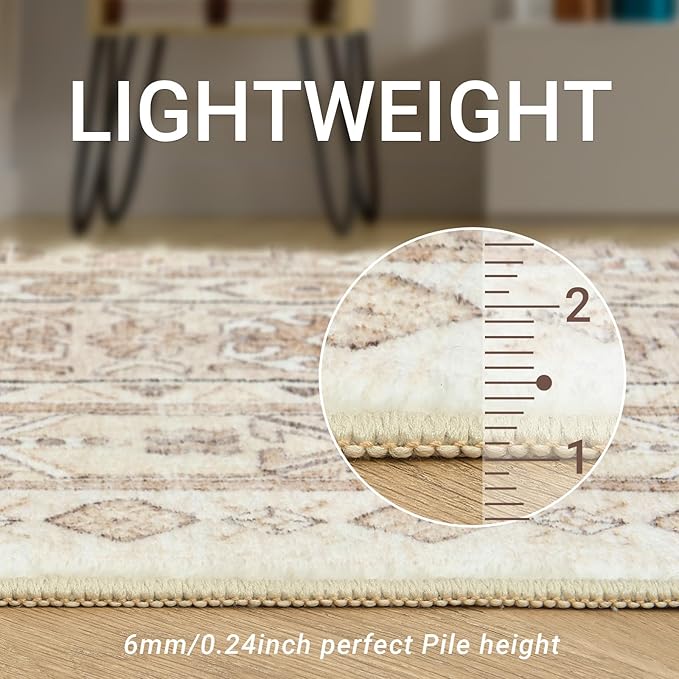 zesthome 4x6 Rug - Stain Resistant Washable Rug, Anti Slip Backing Rugs for Living Room, Foldable Vintage Small Area Rugs (Cream/Beige,4'x6')