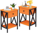 VECELO Nightstands Set of 2, Modern Bedside End Tables, Night Stands with Drawer and Storage Shelf for Living Room Bedroom, Industrial Metal Frame
